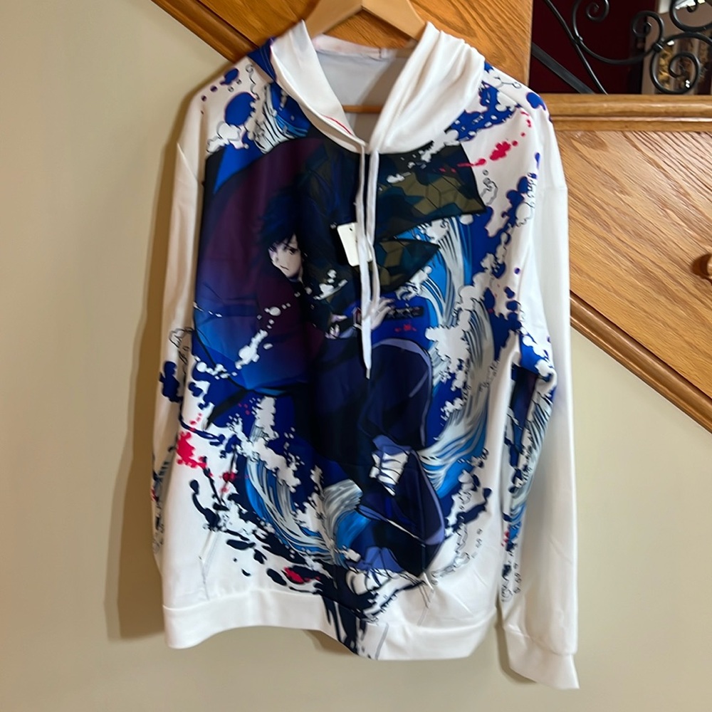 Demon Slayer Hoodie One-Size (see measurements) White with Character Nee